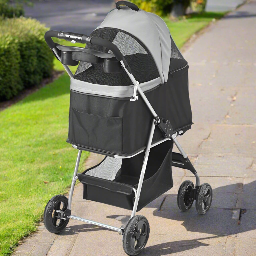 Pet Stroller with Brakes Storage Basket and Cup Holder