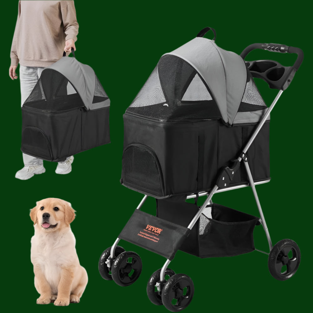 Pet Stroller with Brakes Storage Basket and Cup Holder