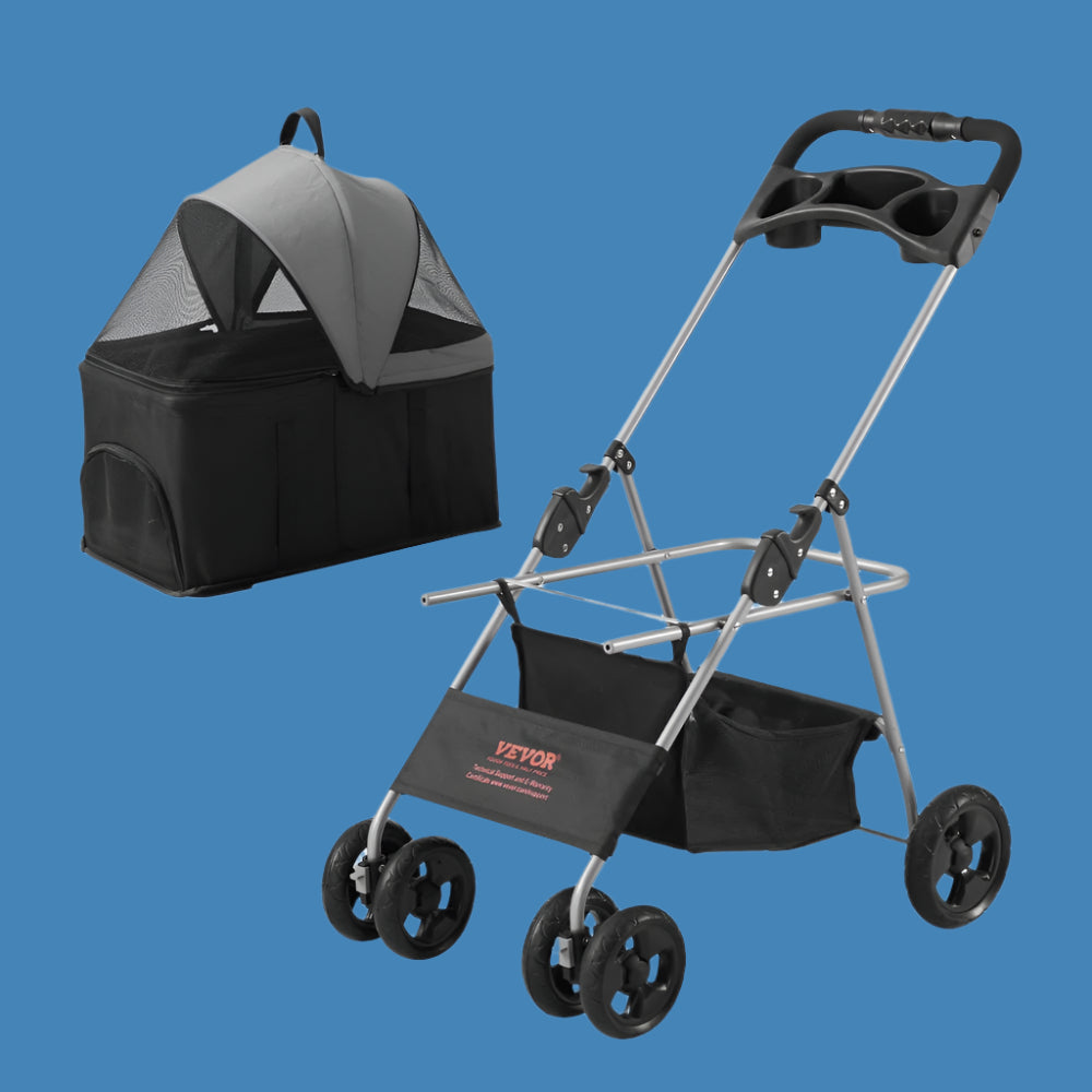 Pet Stroller with Brakes Storage Basket and Cup Holder