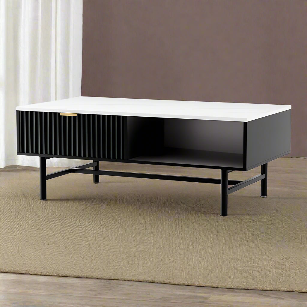 Artiss Coffee Table Drawer Storage Shelf Black