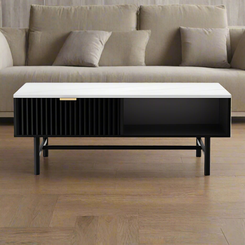 Artiss Coffee Table Drawer Storage Shelf Black