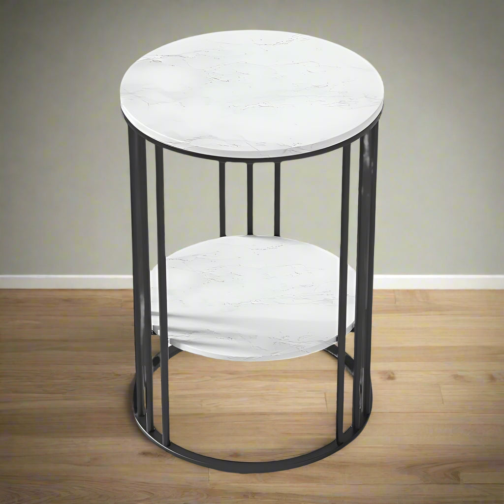 Artiss Coffee Table 2-Tier Round Marble Effect