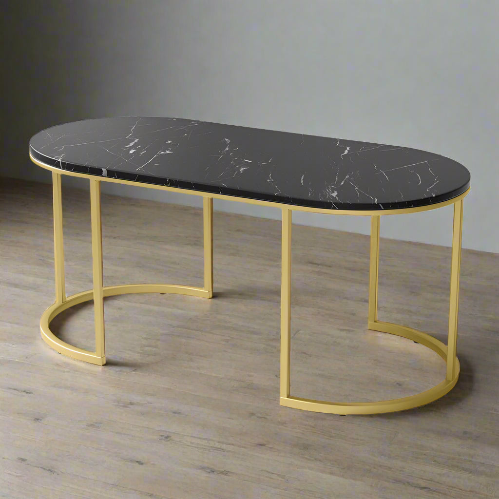 Artiss Coffee Table Marble Effect Black
