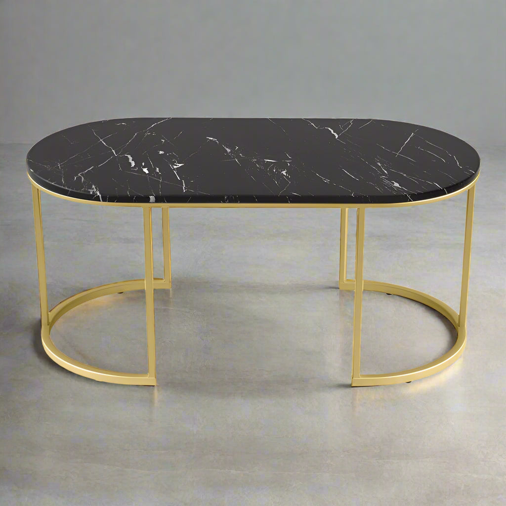 Artiss Coffee Table Marble Effect Black