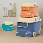 Kids 3-Piece Car Toy Storage Box with Building Block Lid Set