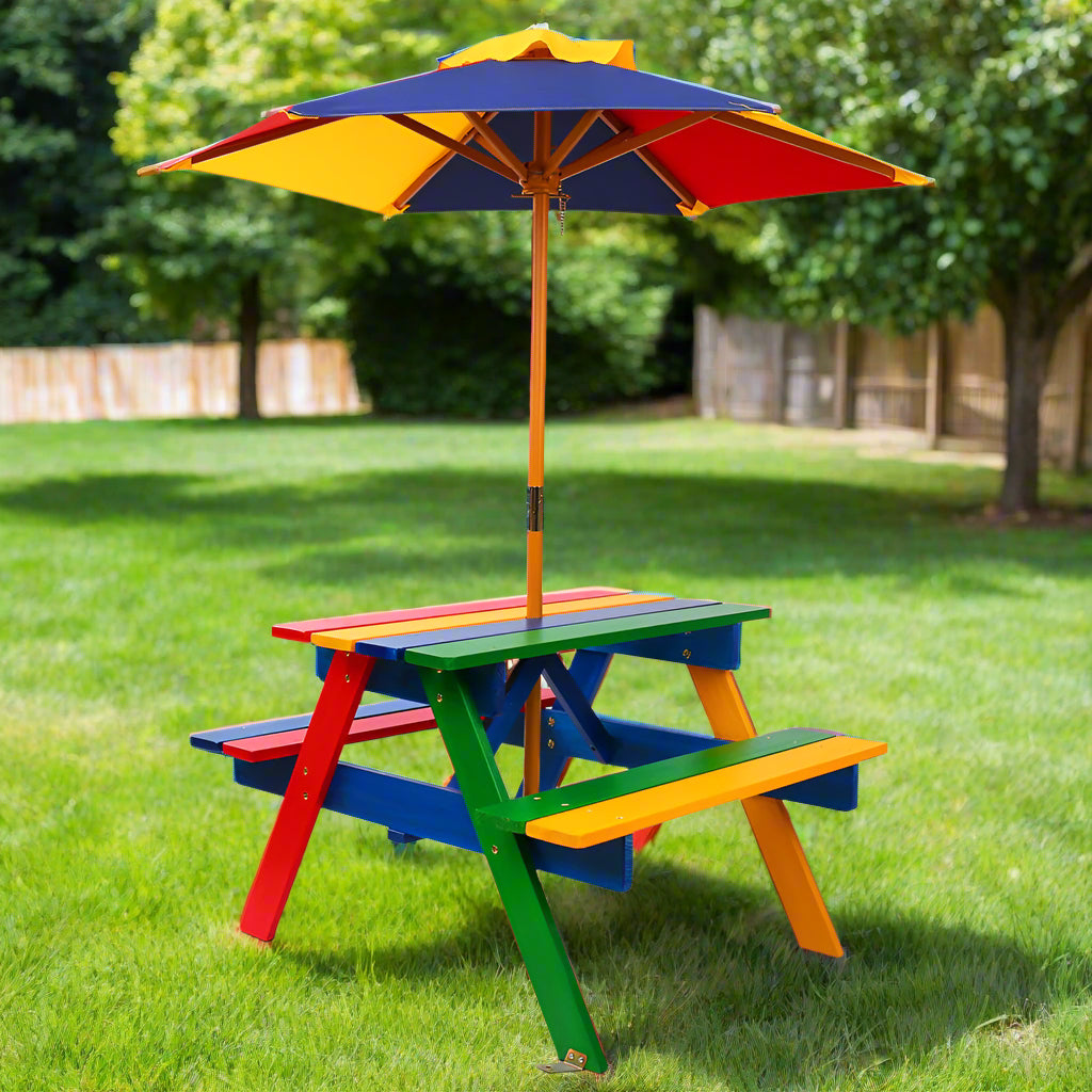 Keezi Kids Wooden Picnic Table Set with Umbrella
