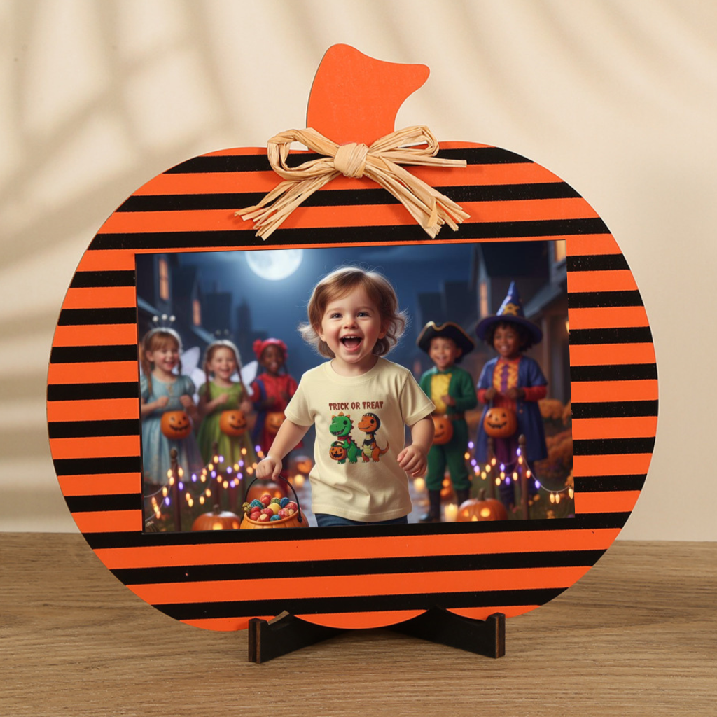 Black and Orange Stripes Pattern Halloween Pumpkin Photo Frame