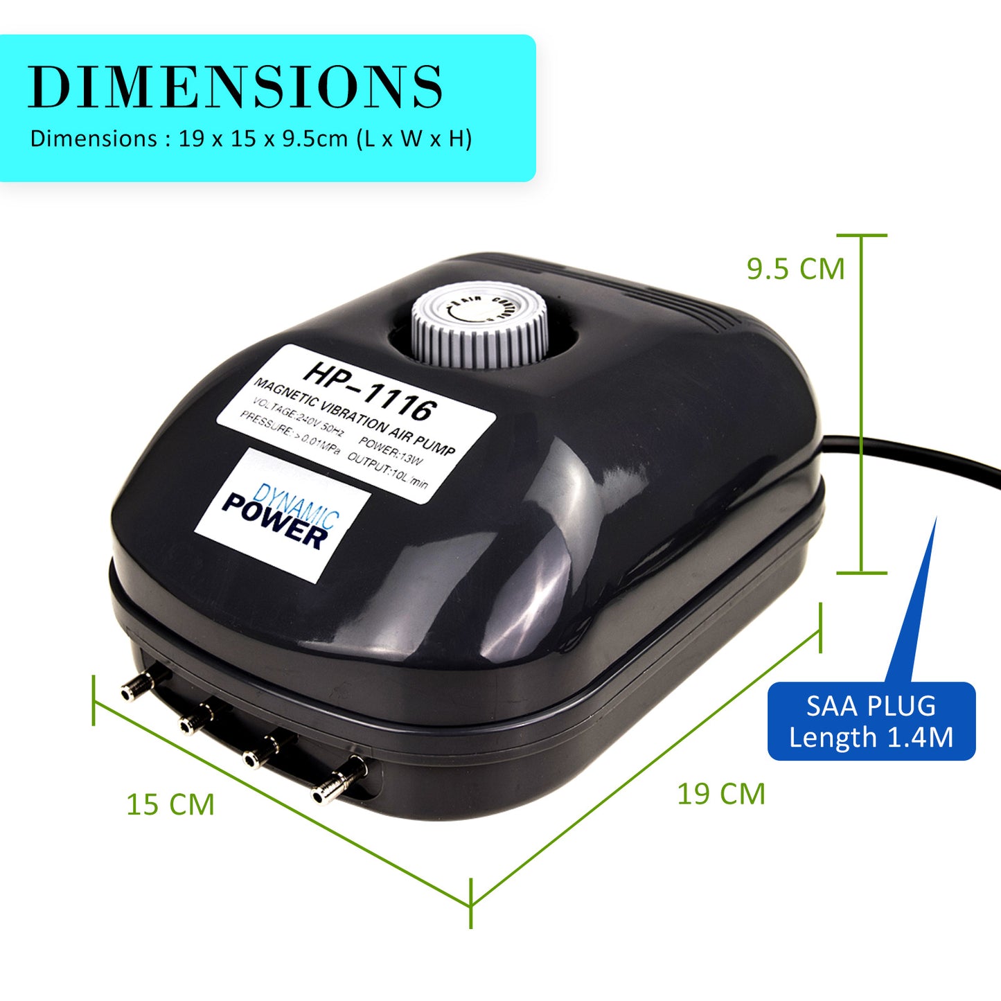 Aquarium/Pond Air Pump Oxygen Hydroponic 4 Outlet 360L/H 13W