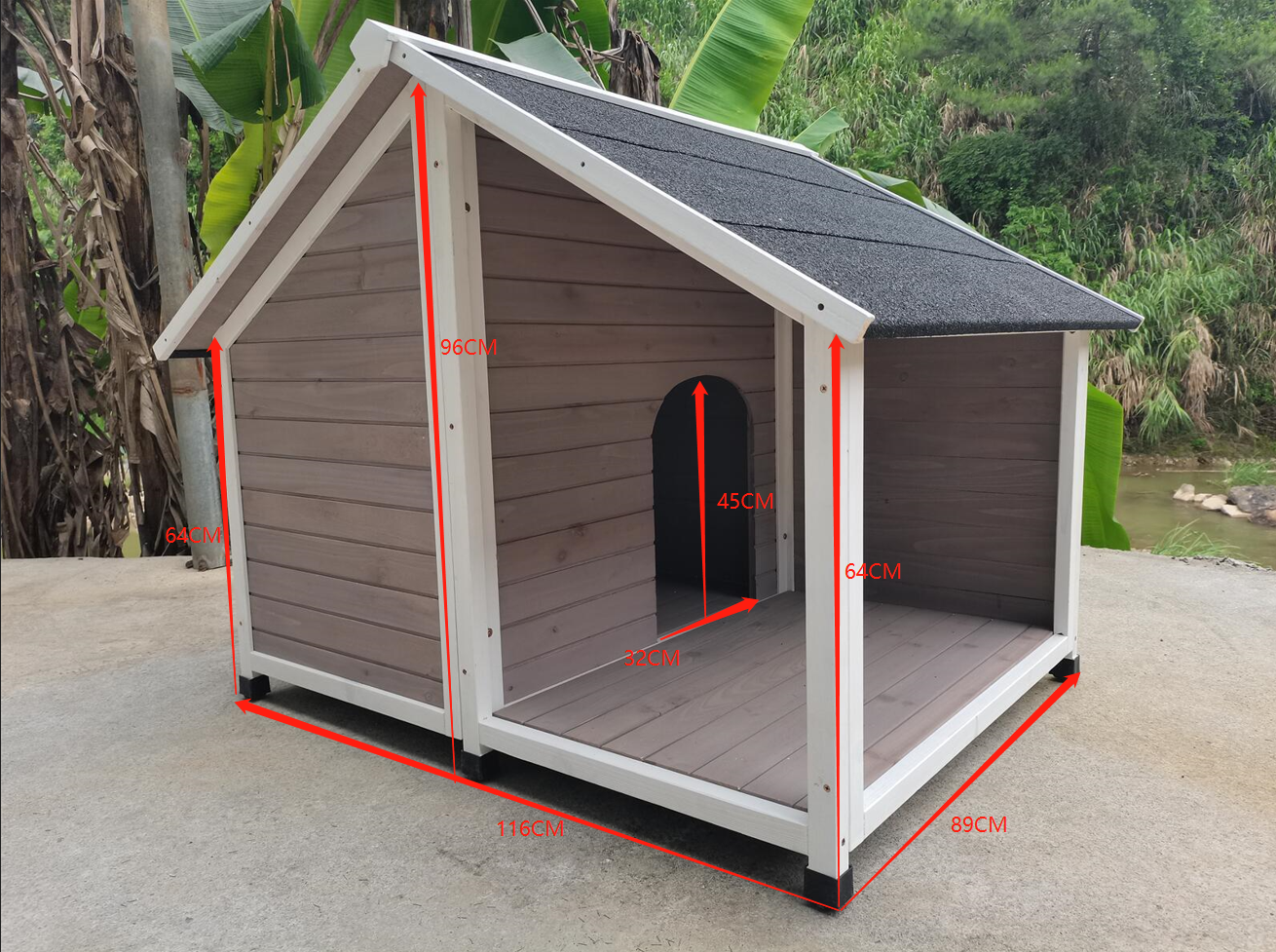 Timber Pet Dog Kennel Puppy House Wooden Timber Cabin 130x105x100cm Grey