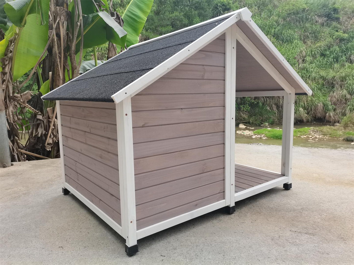 Timber Pet Dog Kennel Puppy House Wooden Timber Cabin 130x105x100cm Grey
