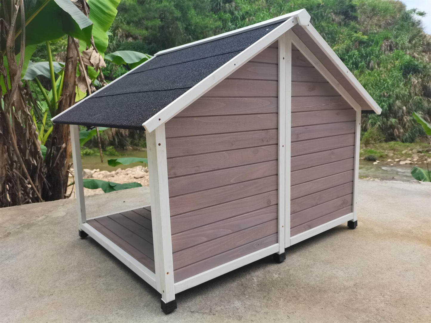 Timber Pet Dog Kennel Puppy House Wooden Timber Cabin 130x105x100cm Grey