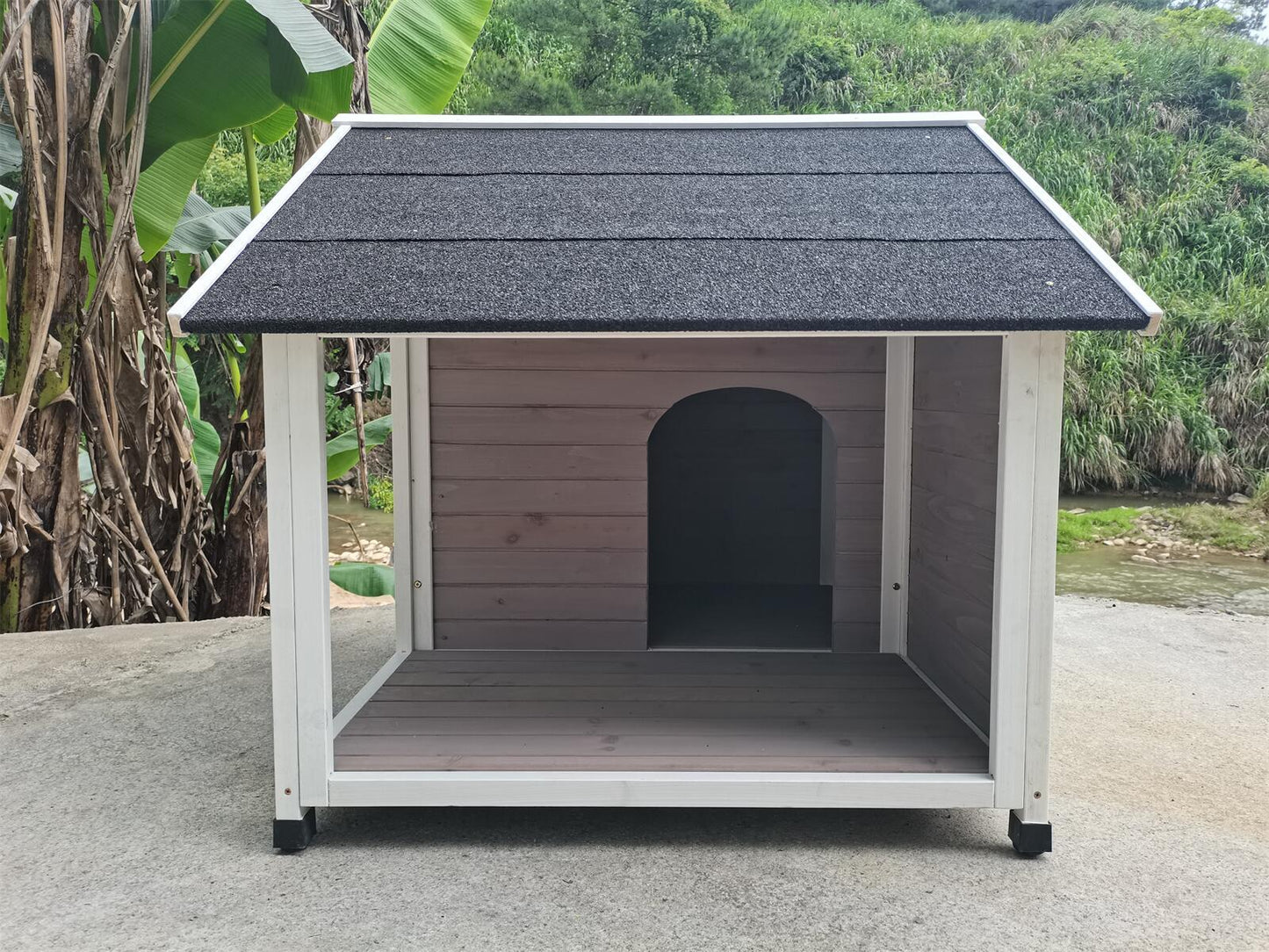 Timber Pet Dog Kennel Puppy House Wooden Timber Cabin 130x105x100cm Grey