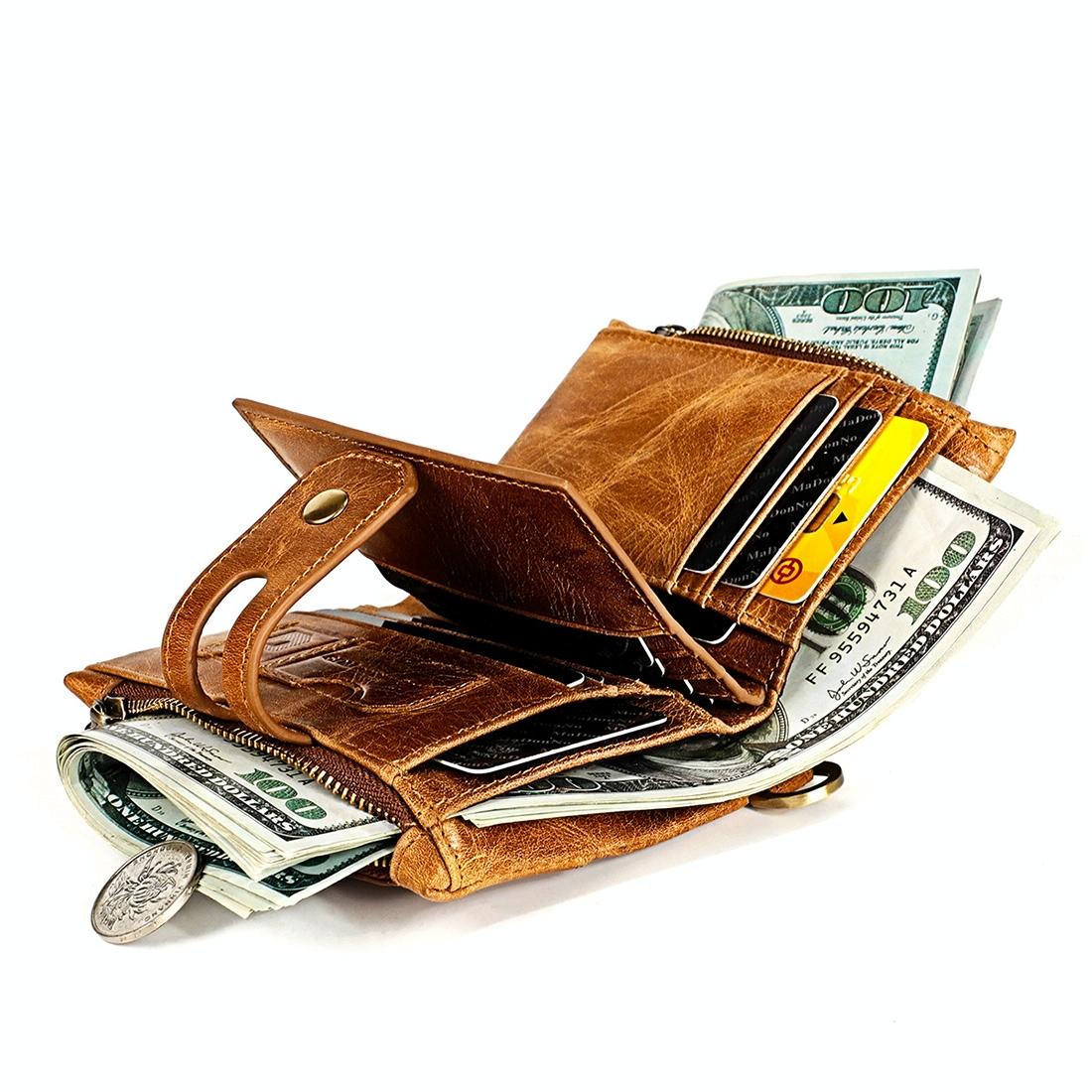 Men Rfid Leather Wallet with Card Slots - Black