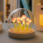 Glowing Tulip Dome Lamp/Night Light - Wooden Base, Bedside Table Decoration