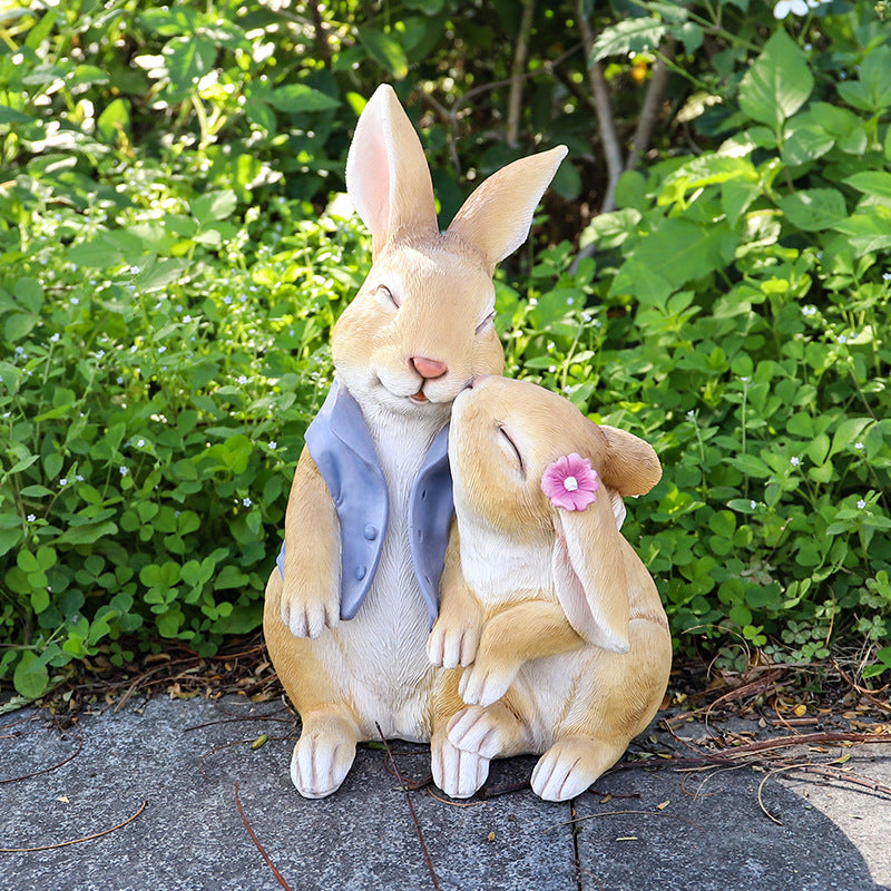 Rabbit Kisses Resin Garden Ornament - Charming Outdoor Decor