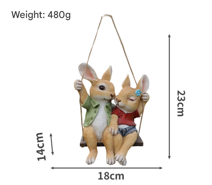 Adorable Rabbit Couple Swing Garden Ornament - Charming Resin Decor