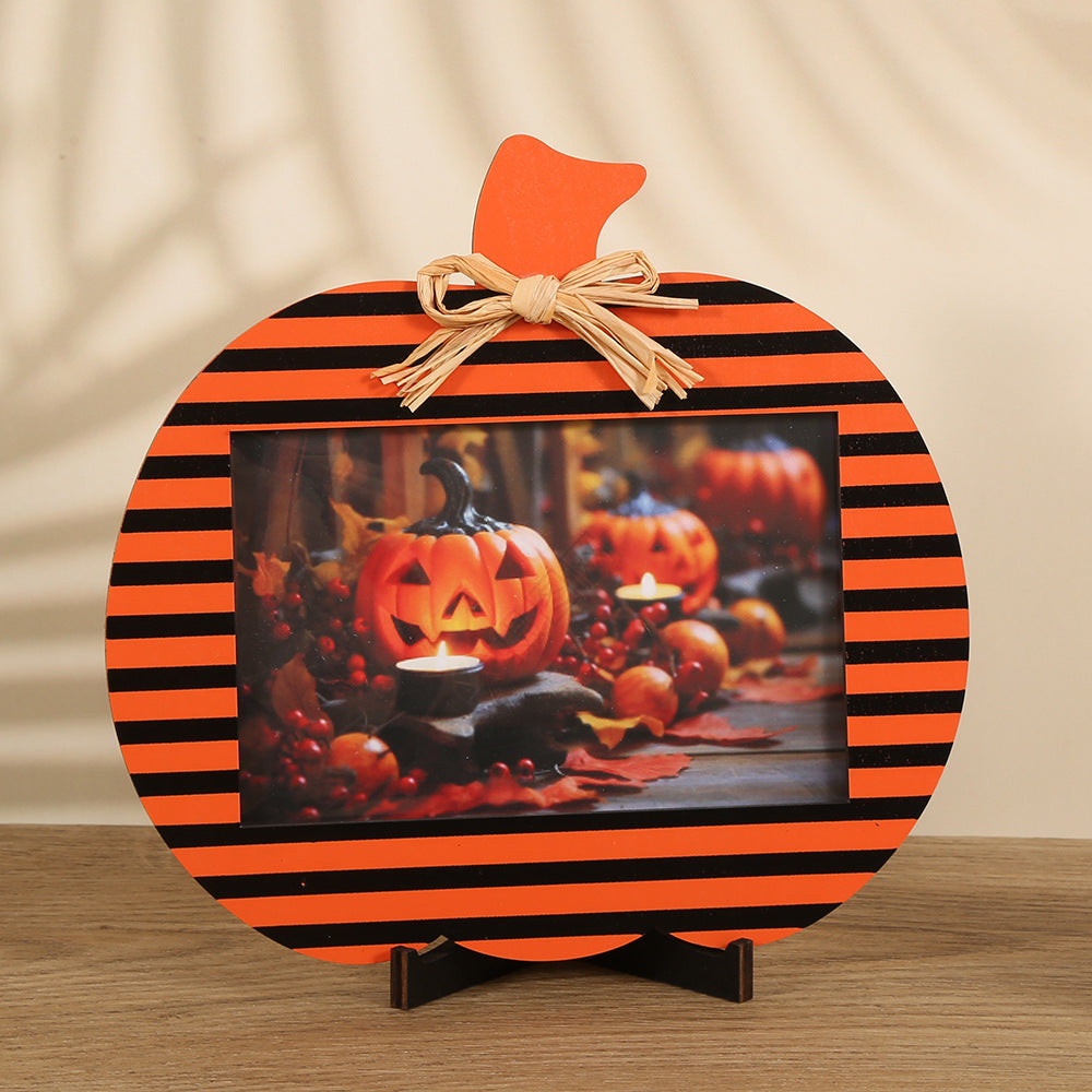 Black and Orange Stripes Pattern Halloween Pumpkin Photo Frame