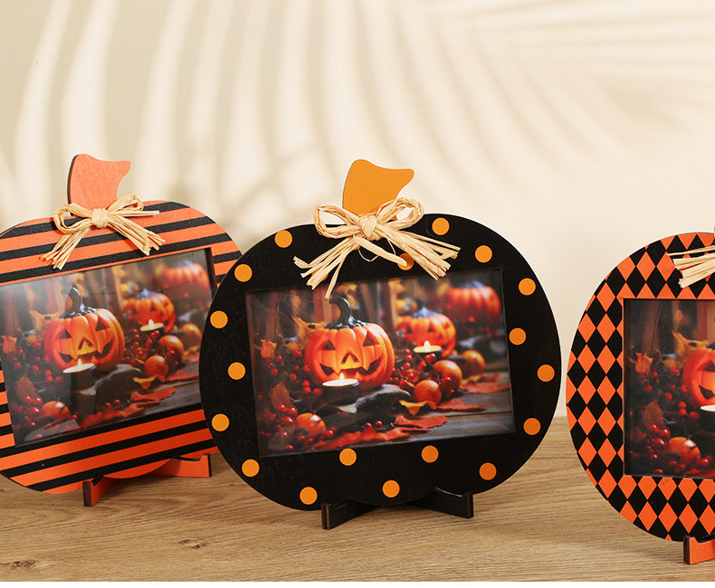 Black and Orange Stripes Pattern Halloween Pumpkin Photo Frame