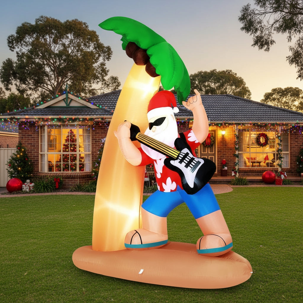 Aussie Christmas Rockin' Santa Inflatable 2.1M Led Illuminated Decoration