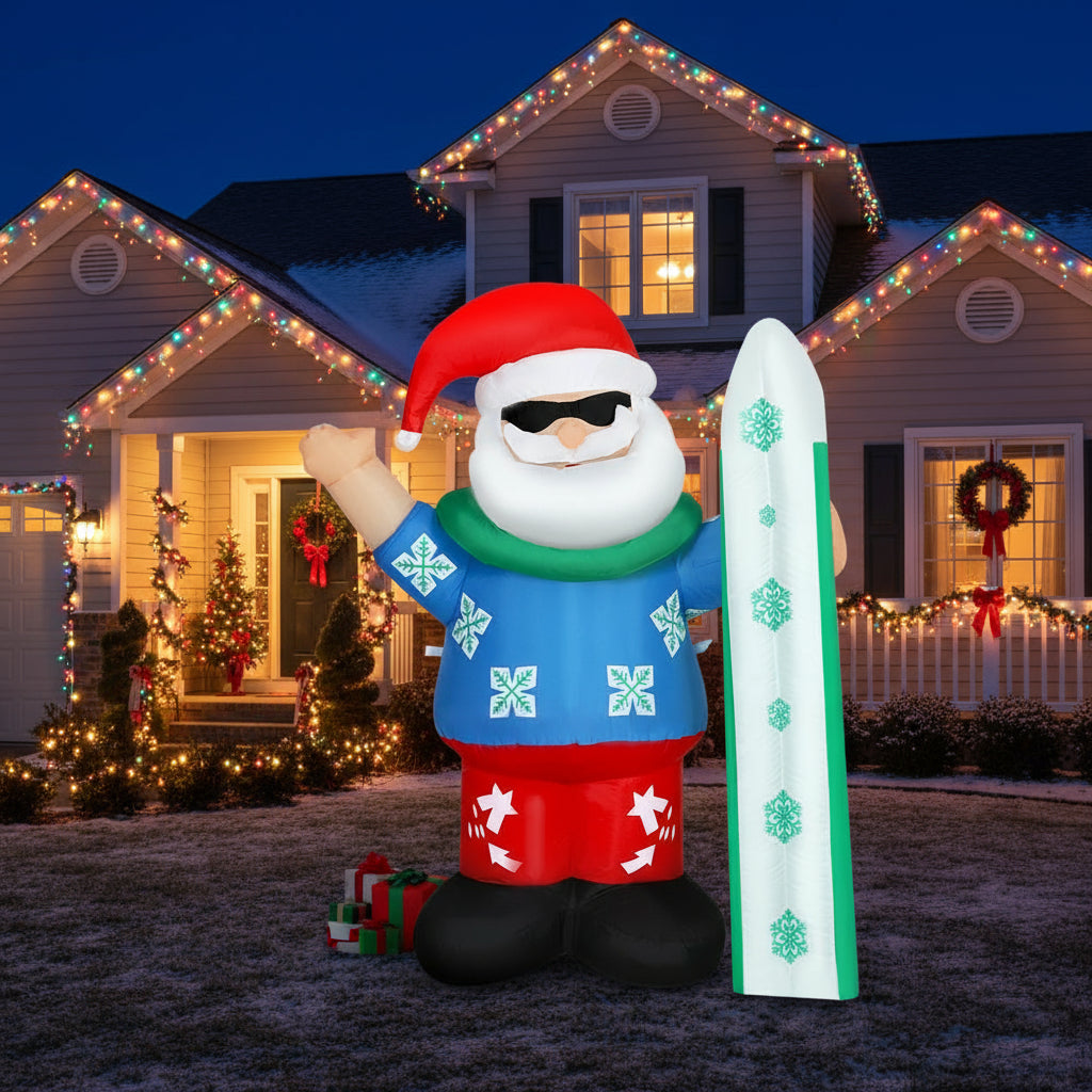 Aussie Christmas Surfin' Santa Inflatable 1.6M Illuminated Decorations
