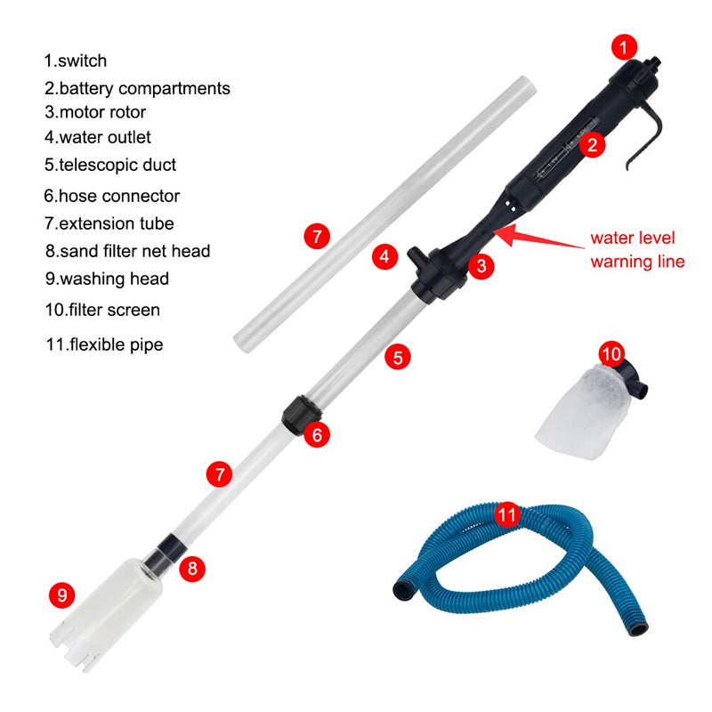 Fish Tank Cleaner Battery Syphon Change Pump Water Filter