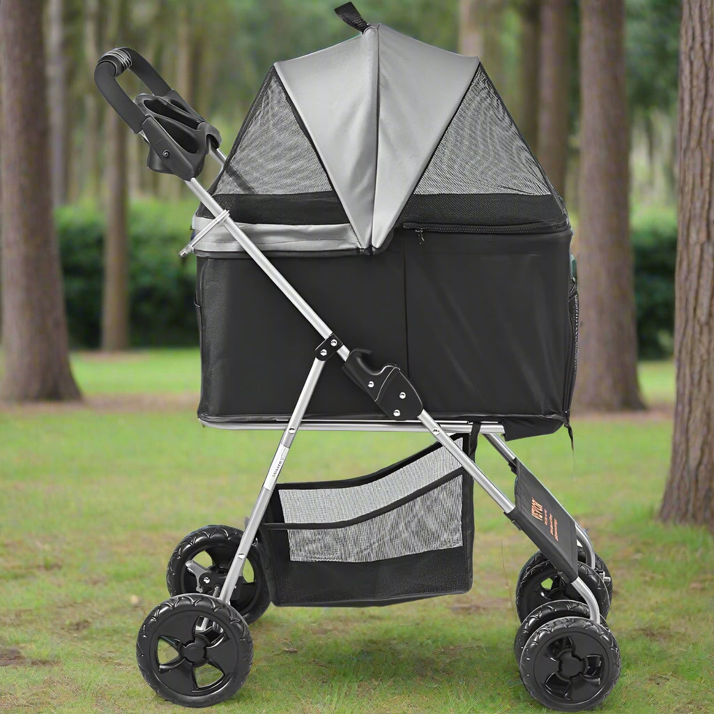 Pet Stroller with Brakes Storage Basket and Cup Holder