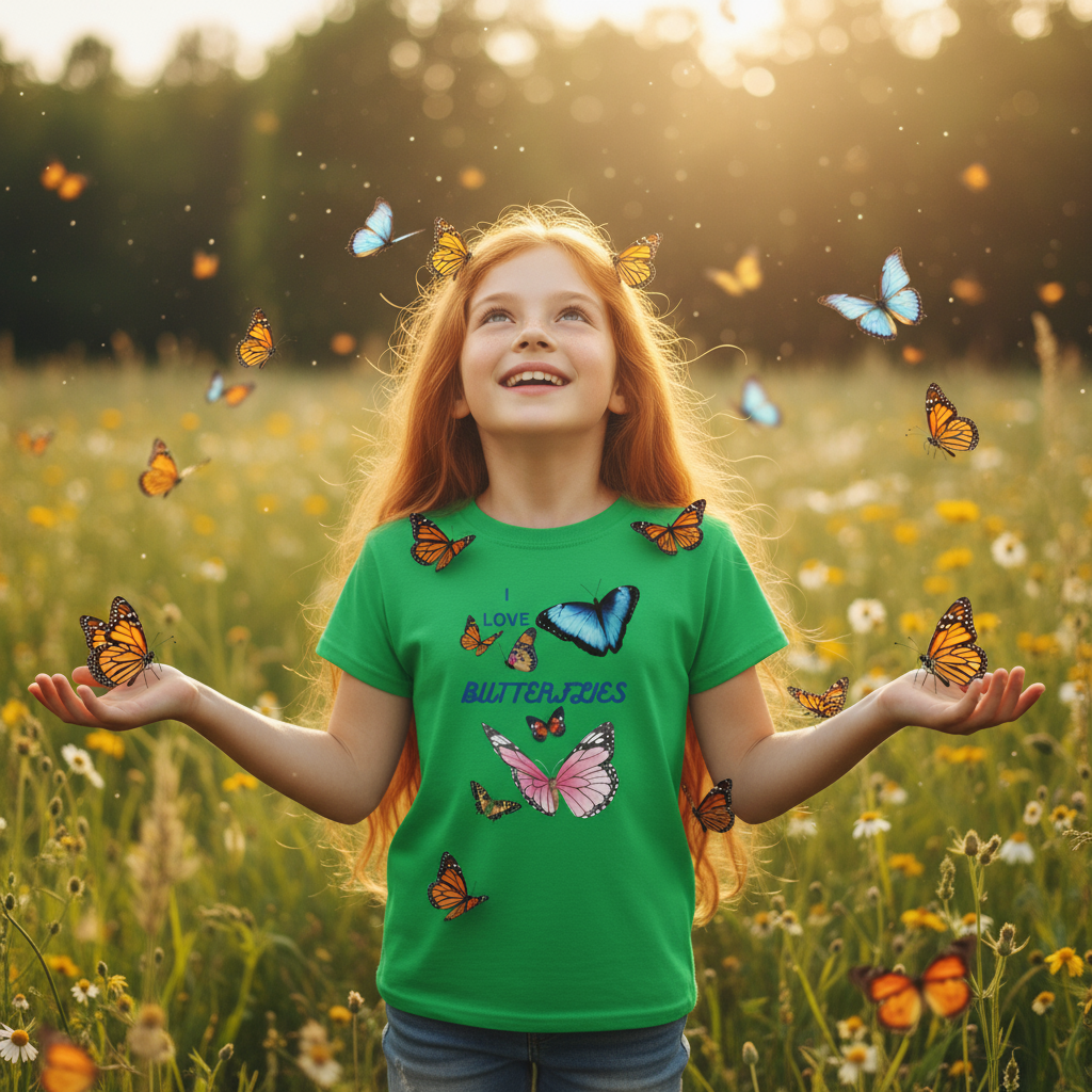 I Love Butterflies Kids Crewneck T-shirt