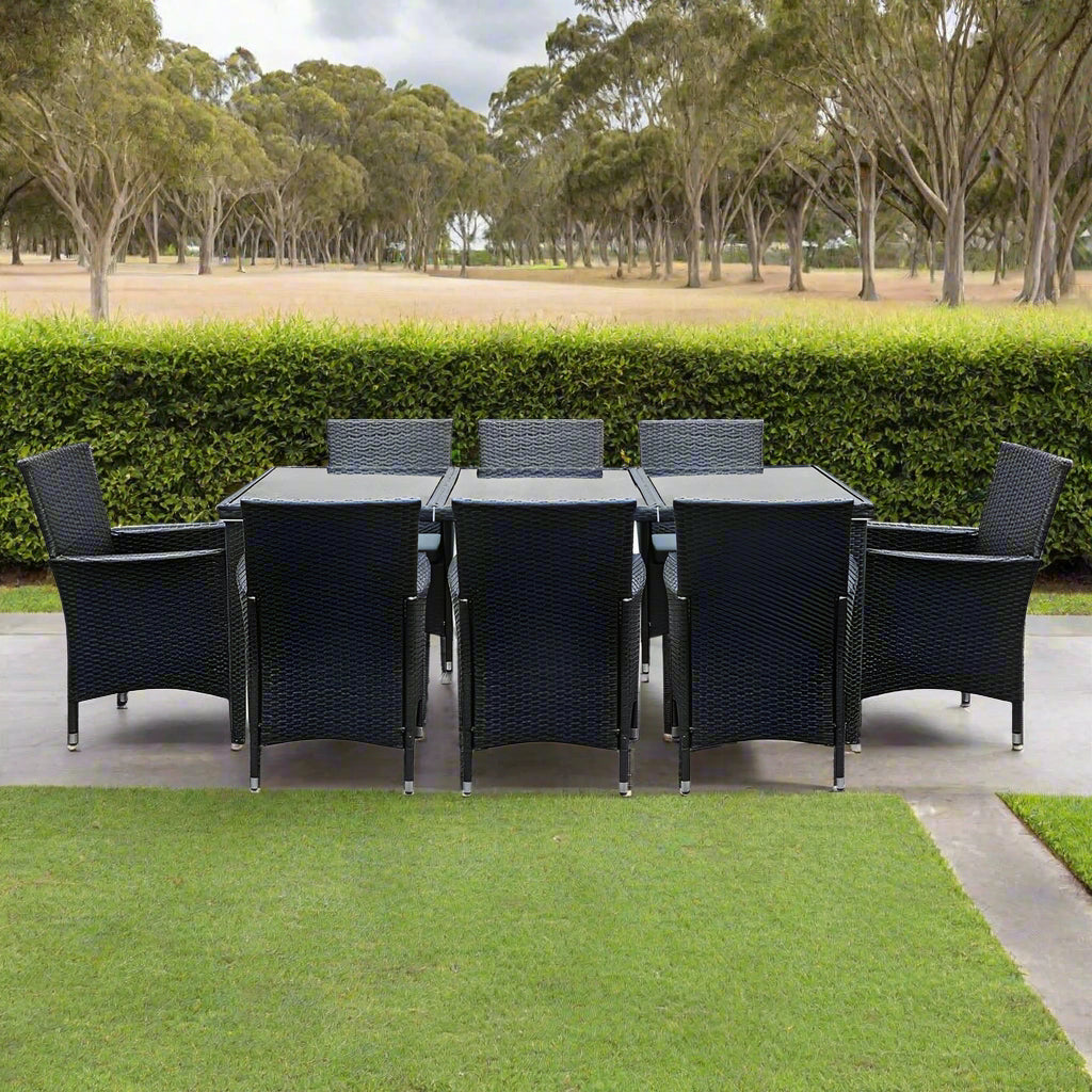 Gardeon Outdoor Dining Set 9 Piece Wicker Lounge Setting Black