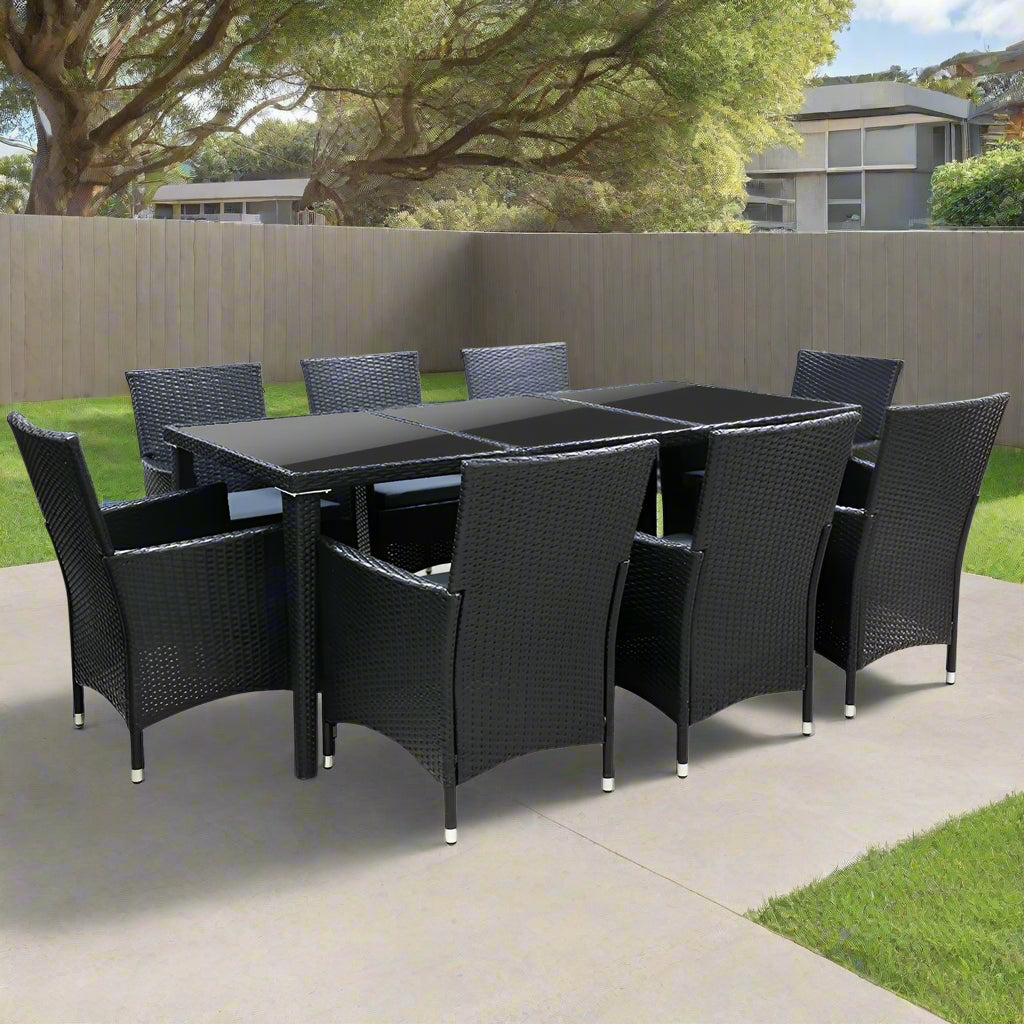 Gardeon Outdoor Dining Set 9 Piece Wicker Lounge Setting Black