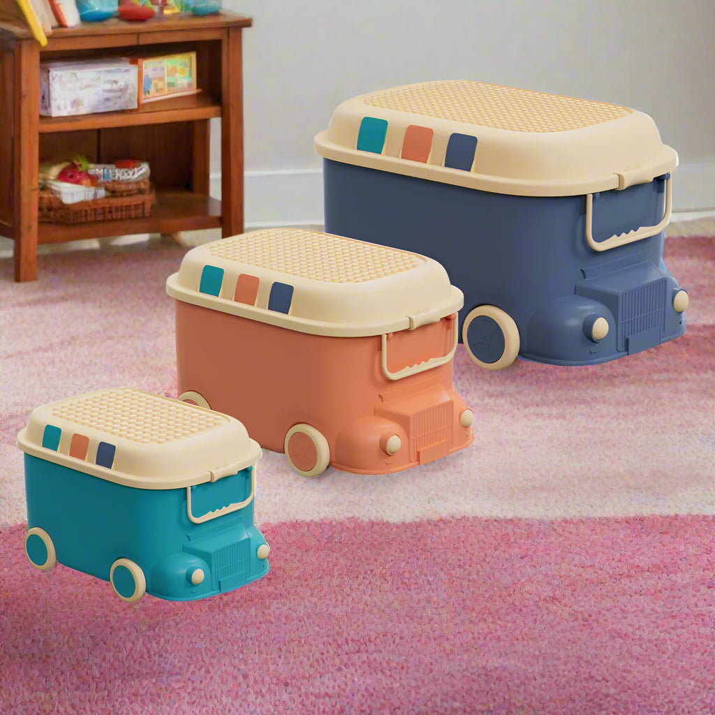 Kids 3-Piece Car Toy Storage Box with Building Block Lid Set