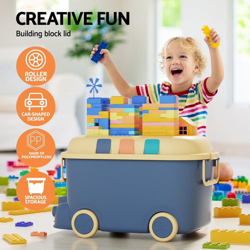 Kids 3-Piece Car Toy Storage Box with Building Block Lid Set