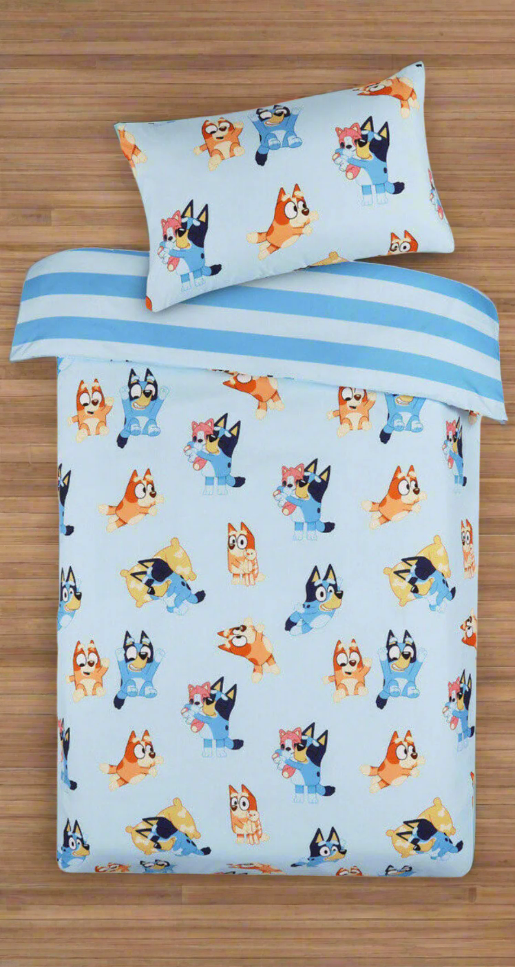 Bluey And Bingo Reversible Striped Licensed Quilt Cover Set Single