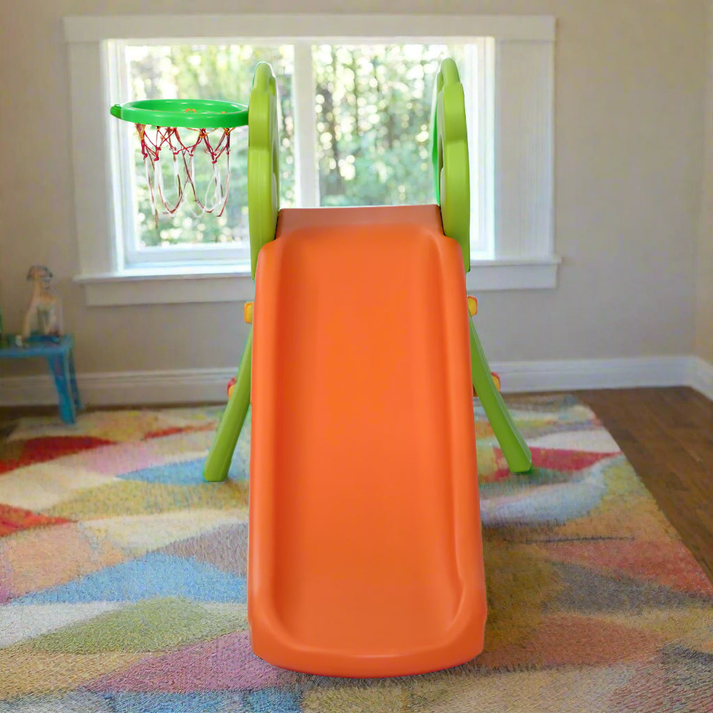 Keezi Kids Slide Set with Basketball Hoop Indoor Outdoor Playground Toys 100cm Orange