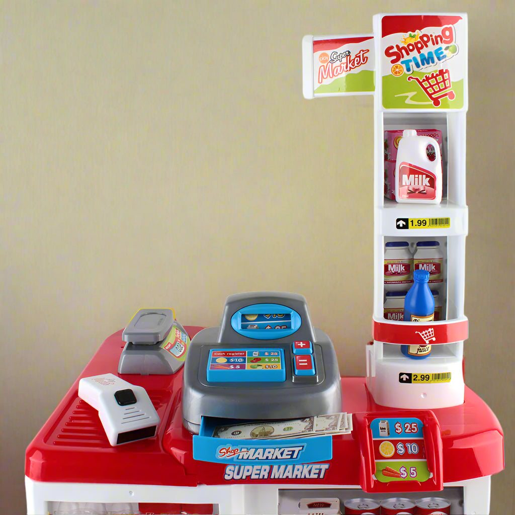 Keezi Kids Pretend Role Play Supermarket 24 Piece Playset Cash Register Trolley