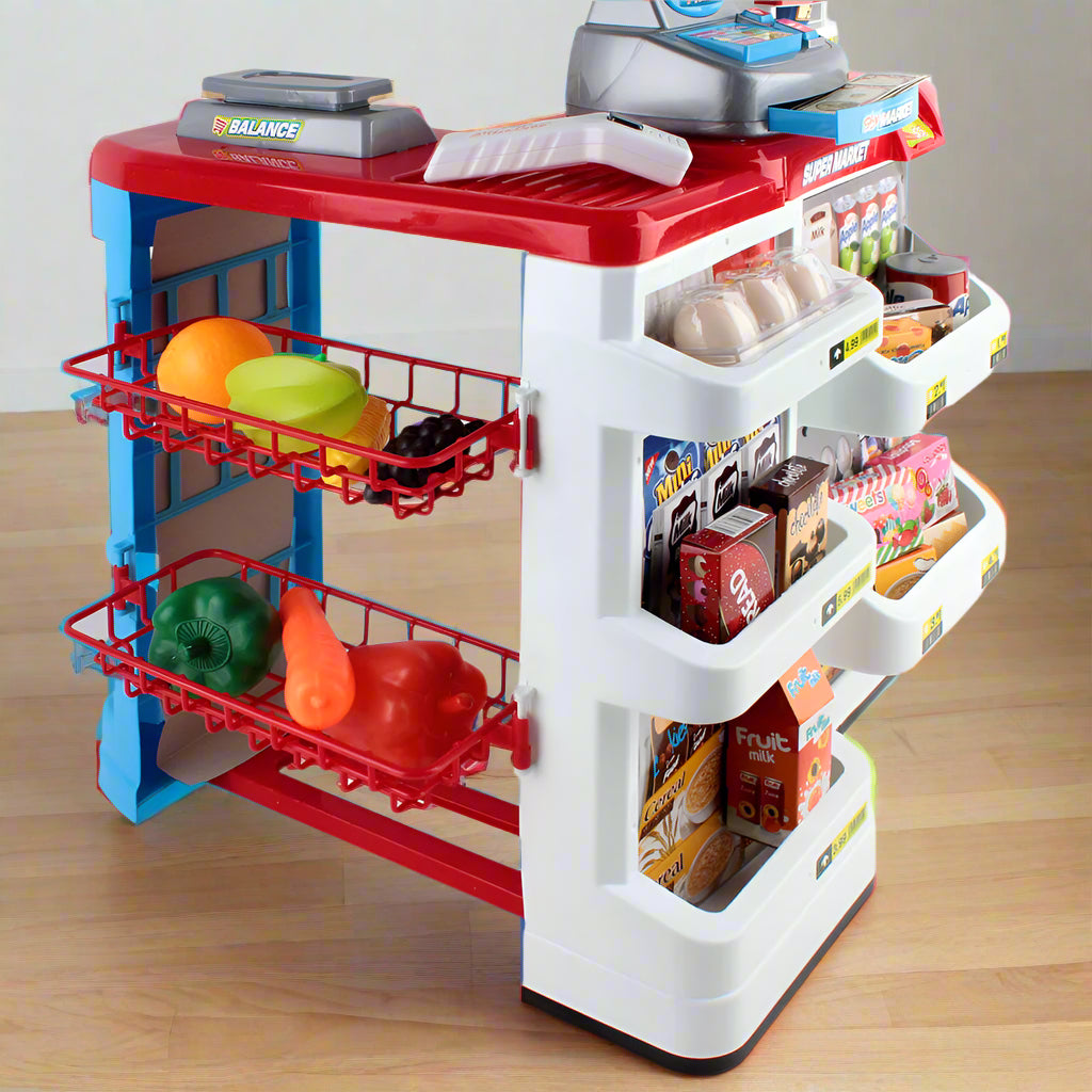 Keezi Kids Pretend Role Play Supermarket 24 Piece Playset Cash Register Trolley