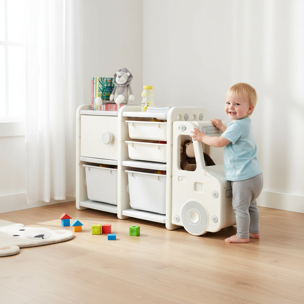Truck Shaped Toddler Storage Cabinet With Bins And Drawers
