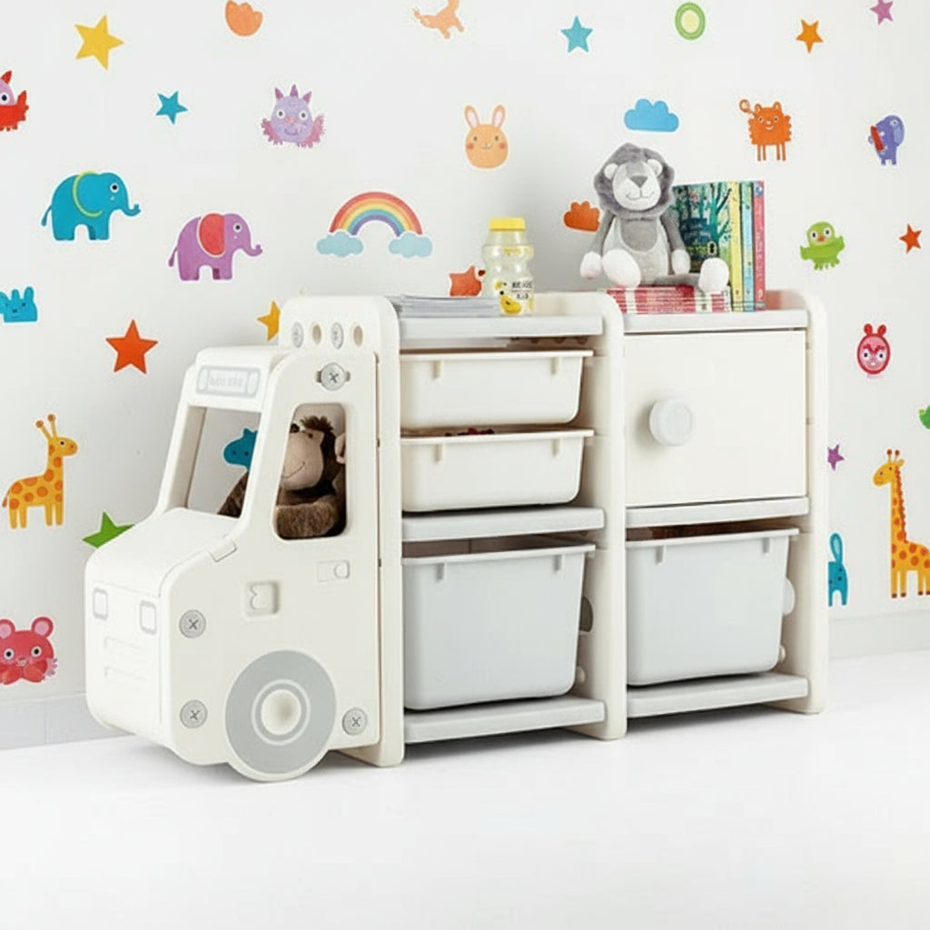 Truck Shaped Toddler Storage Cabinet With Bins And Drawers