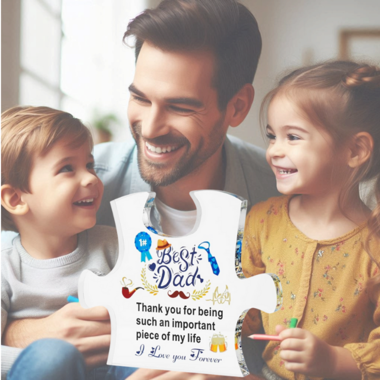 "Best Dad" Acrylic Puzzle Decoration Gifts for Dad Plaque Stand Home Decoration