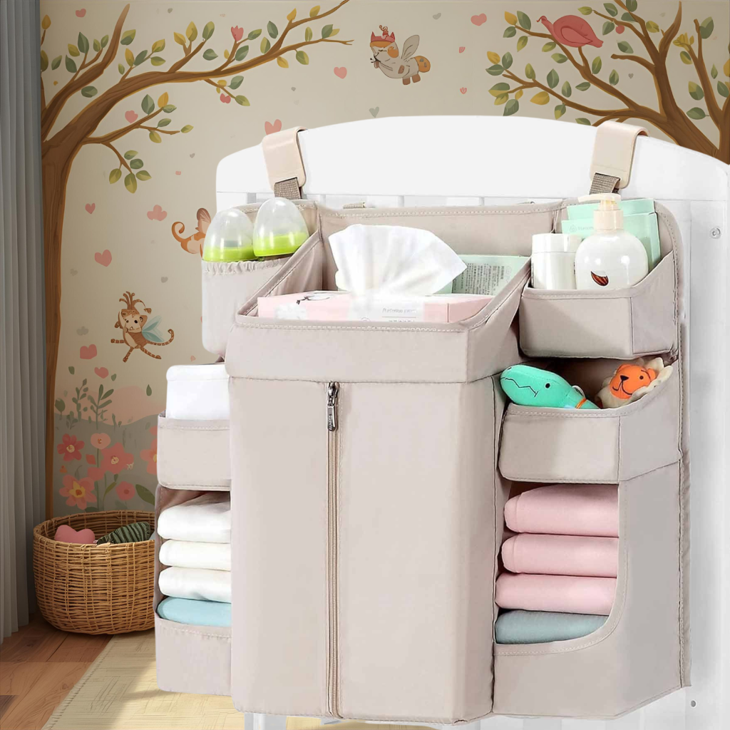 Foldable Baby Cot Storage Hanging Bag - Large Capacity Organiser for Cots and Changing Tables