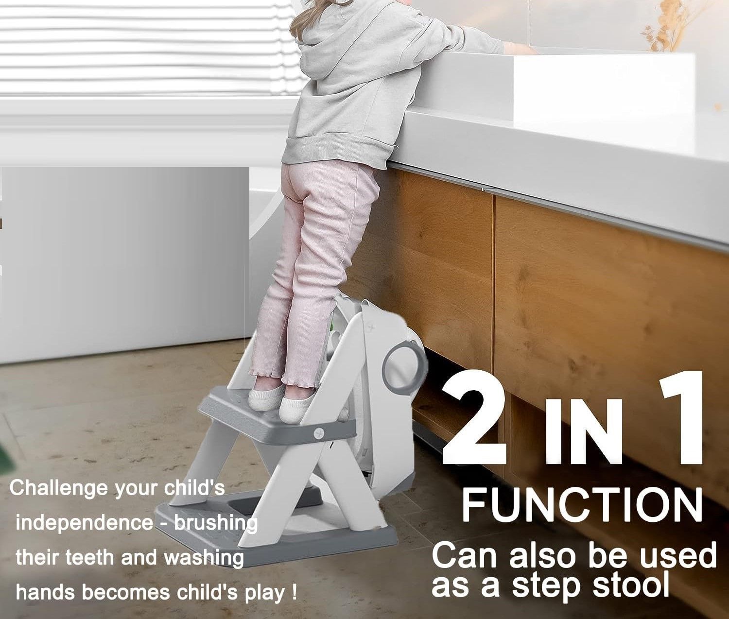 Potty Training Seat Ladder, Kids Boys Girls, Cute Bear Design, Grey