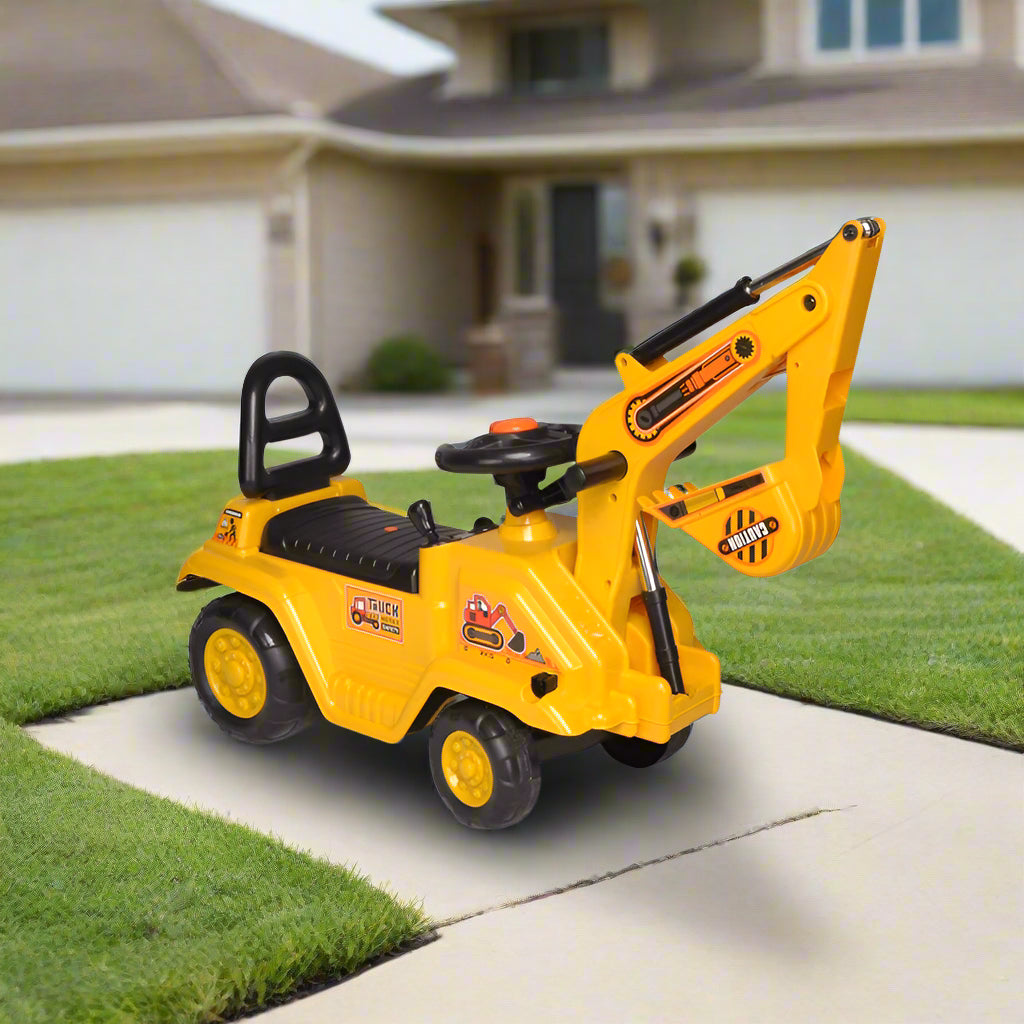 Ride-on Children's Excavator (Yellow) w/ Dual Operation Levers to Scoop