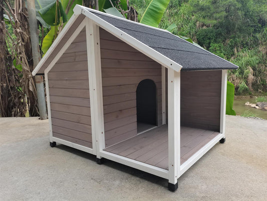 Timber Pet Dog Kennel Puppy House Wooden Timber Cabin 130x105x100cm Grey