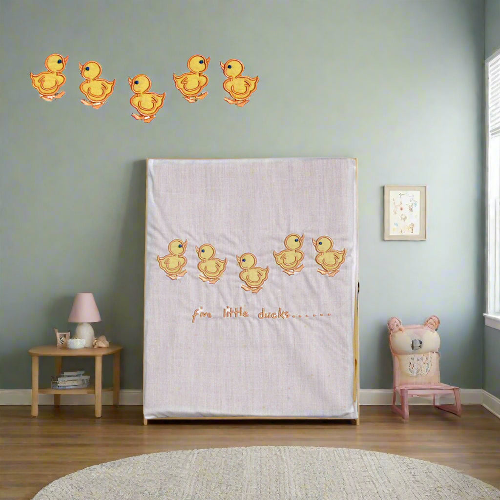 Five Little Ducks Embroidered Polyester Cotton Cot Size Sheet Set