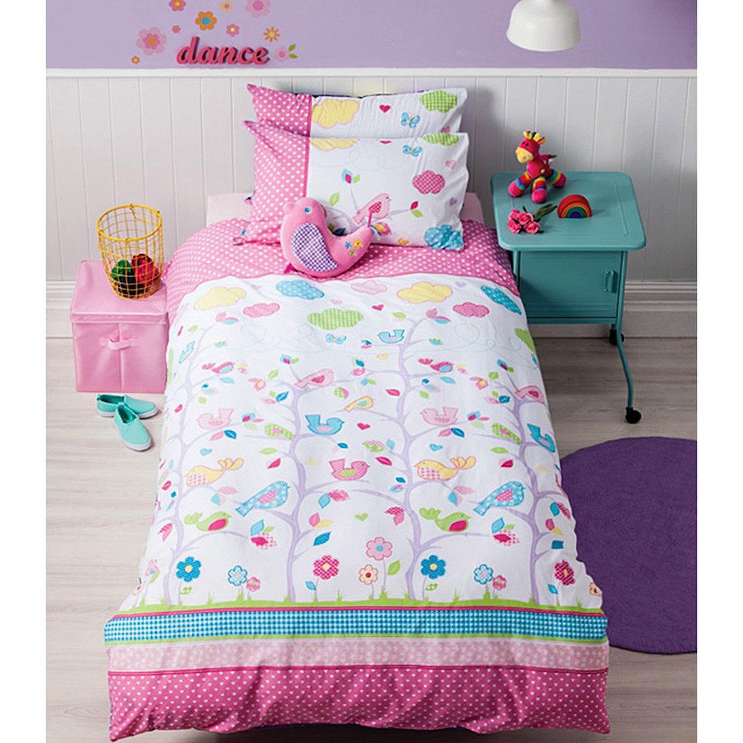 Reversible Birdie Tree Quilt Cover Set Single