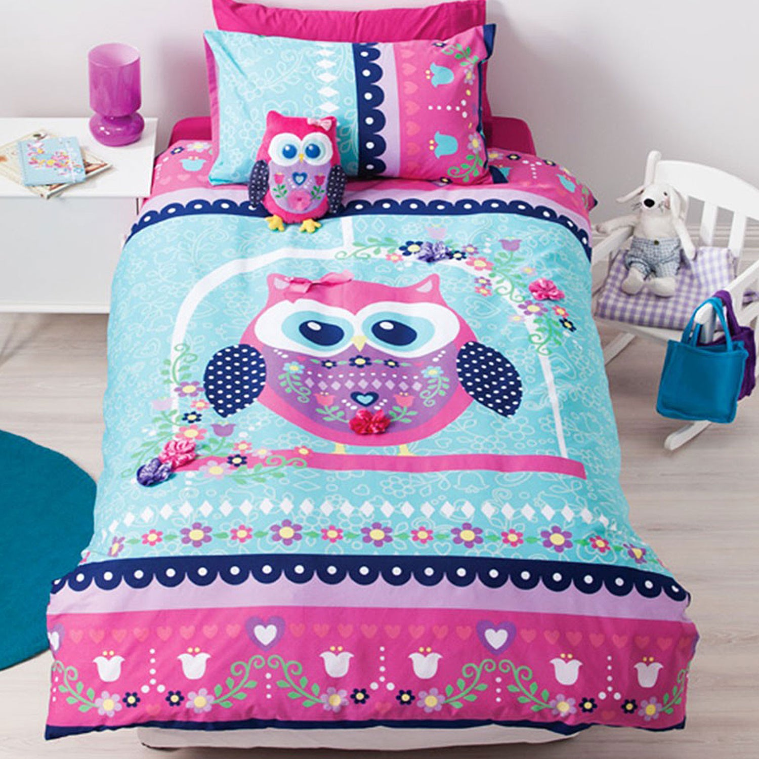 Reversible Owl Quilt Cover Set Single