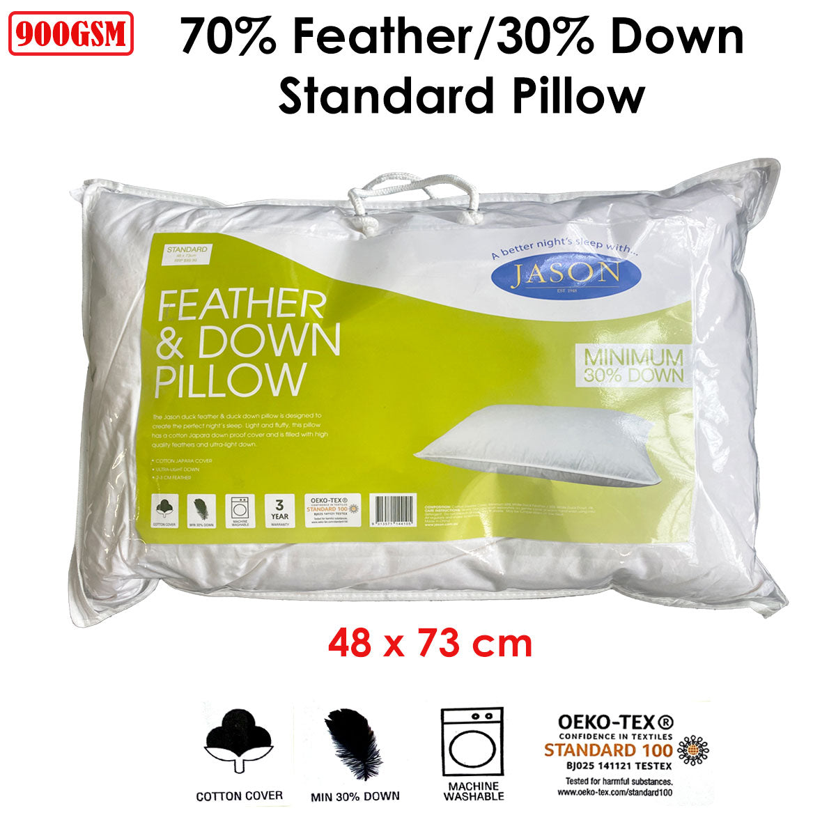 Jason 70% Feather 30% Down Standard Pillow - 70% Feather 30% Down