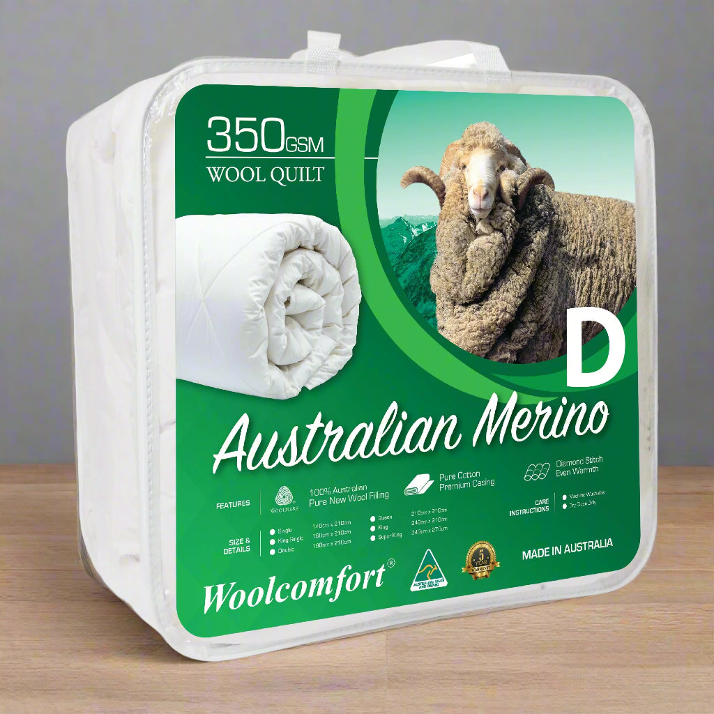 Woolcomfort Aus Made Merino Wool Quilt 350GSM 140x210cm S/D/Q/K