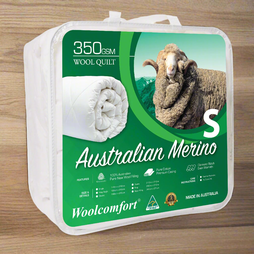 Woolcomfort Aus Made Merino Wool Quilt 350GSM 140x210cm S/D/Q/K