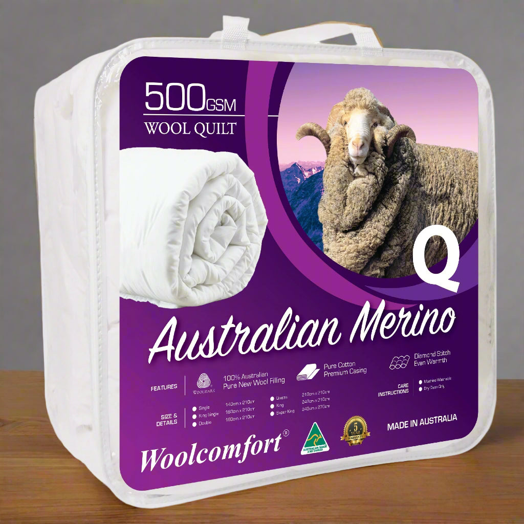 Woolcomfort Aus Made Merino Wool Quilt 500GSM 140x210cm S/D/Q/K