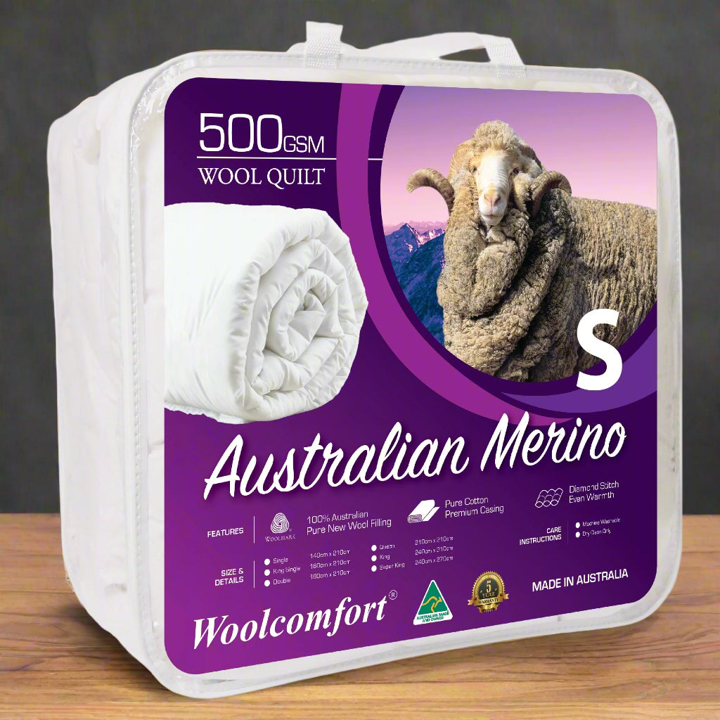 Woolcomfort Aus Made Merino Wool Quilt 500GSM 140x210cm S/D/Q/K
